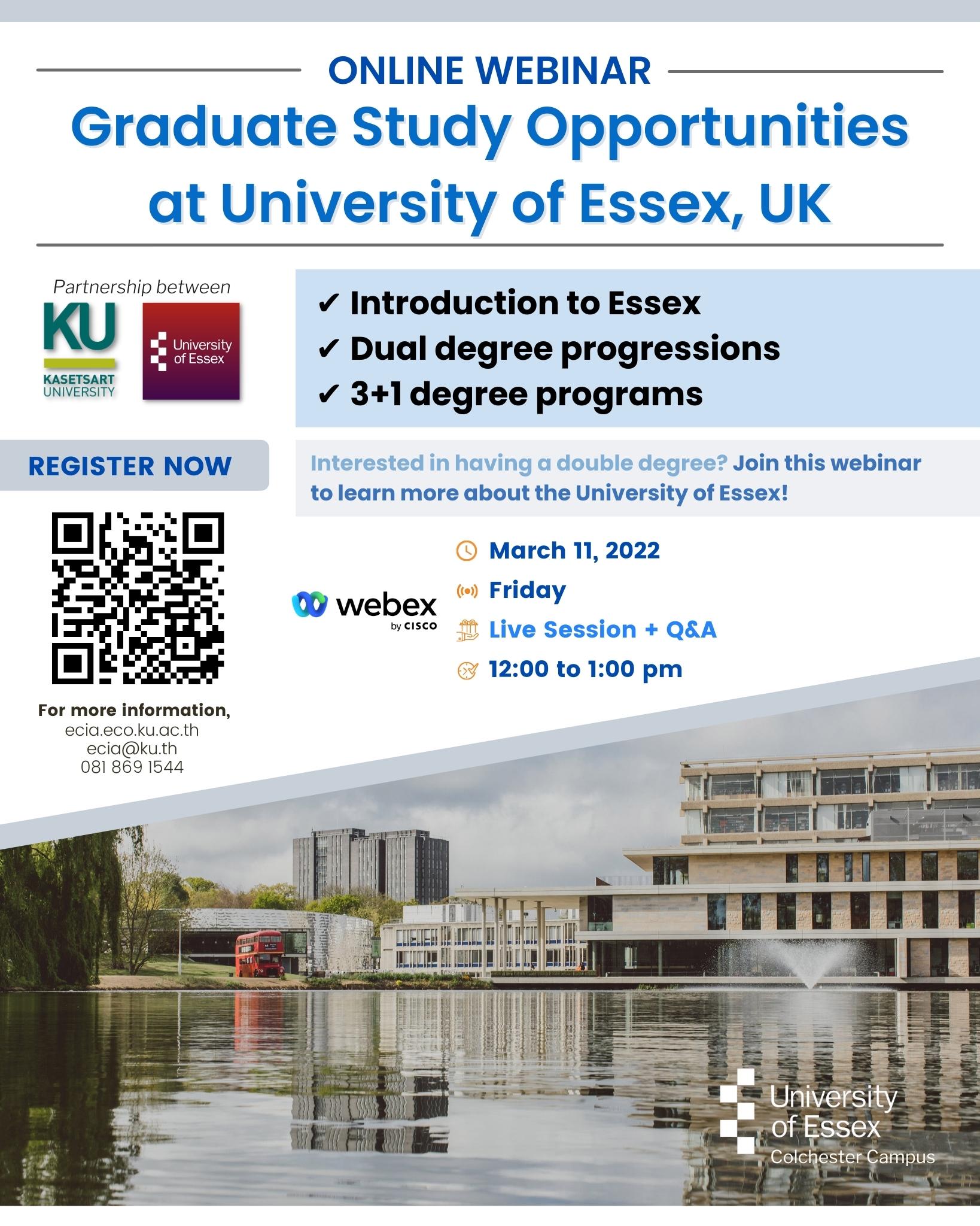 Online Webinar: Graduate Study Opportunities at University of Essex, UK - March 11, 2022
