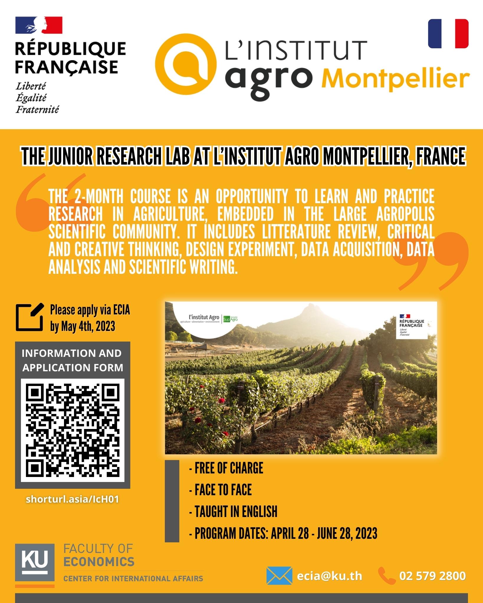 The Junior Research Lab at Institut Agro Montpellier (April 28 - June 28, 2023)