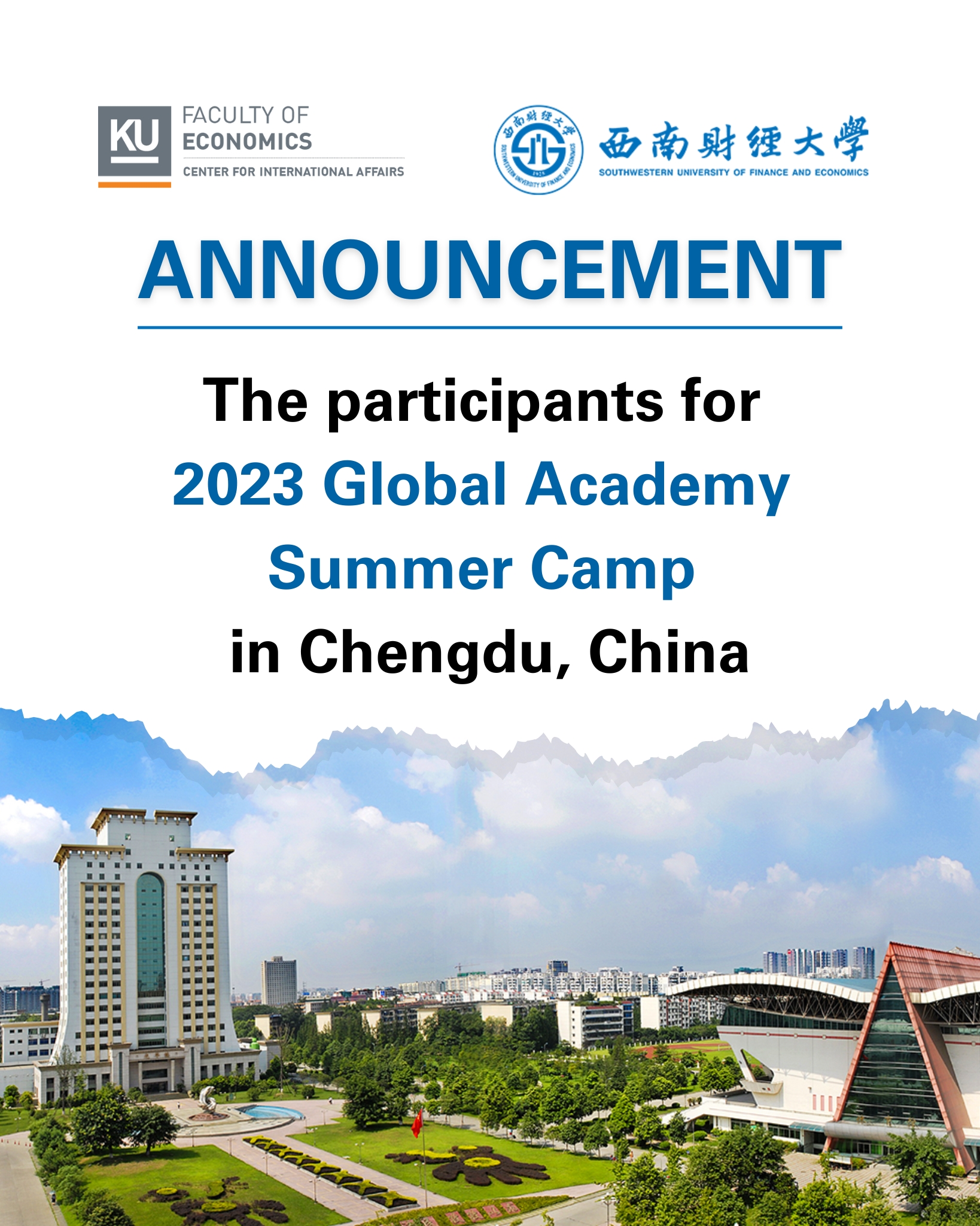 The participants for the the 2023 Global Academy Summer Camp in Chengdu, China